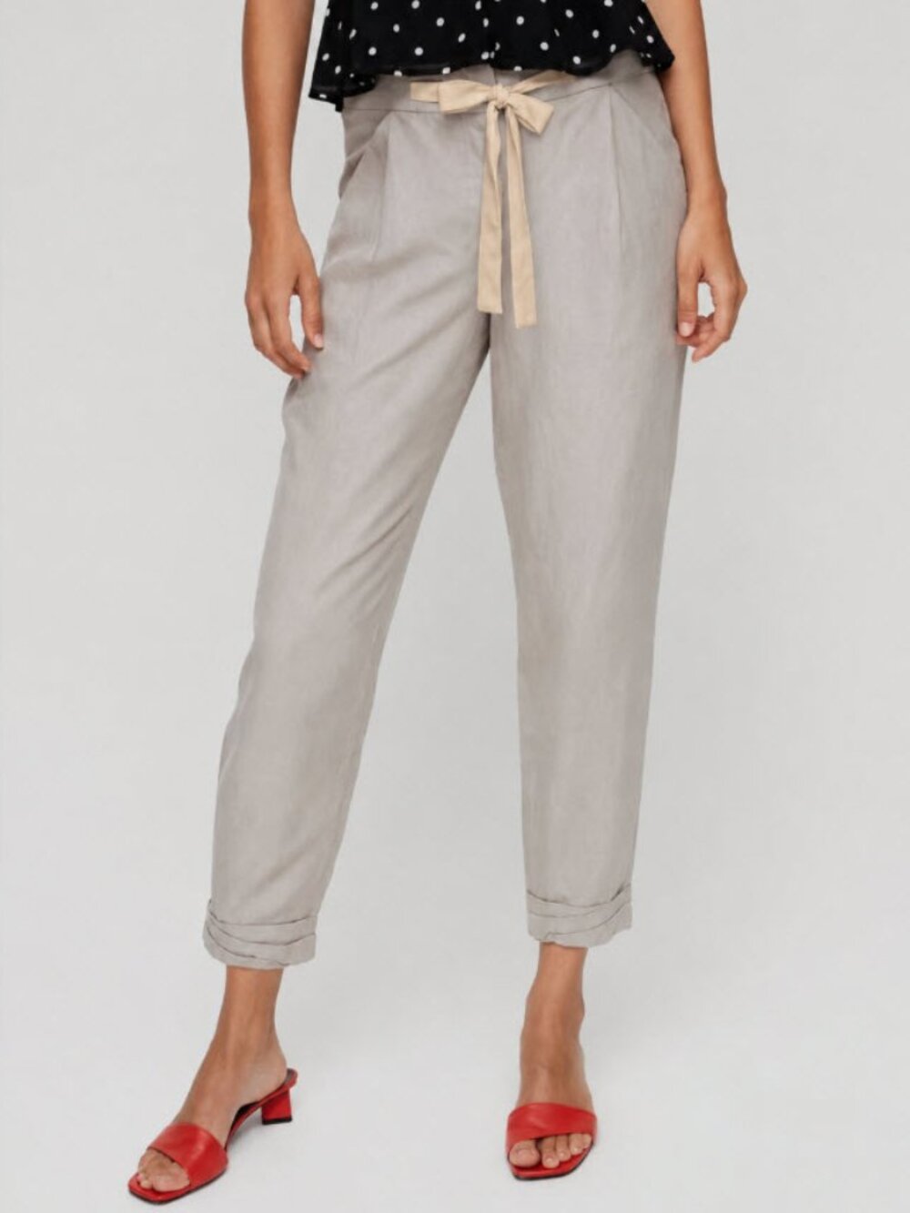 Aritzia Wilfred Allant Pant Grey Cropped Linen Tie Trouser Size 12